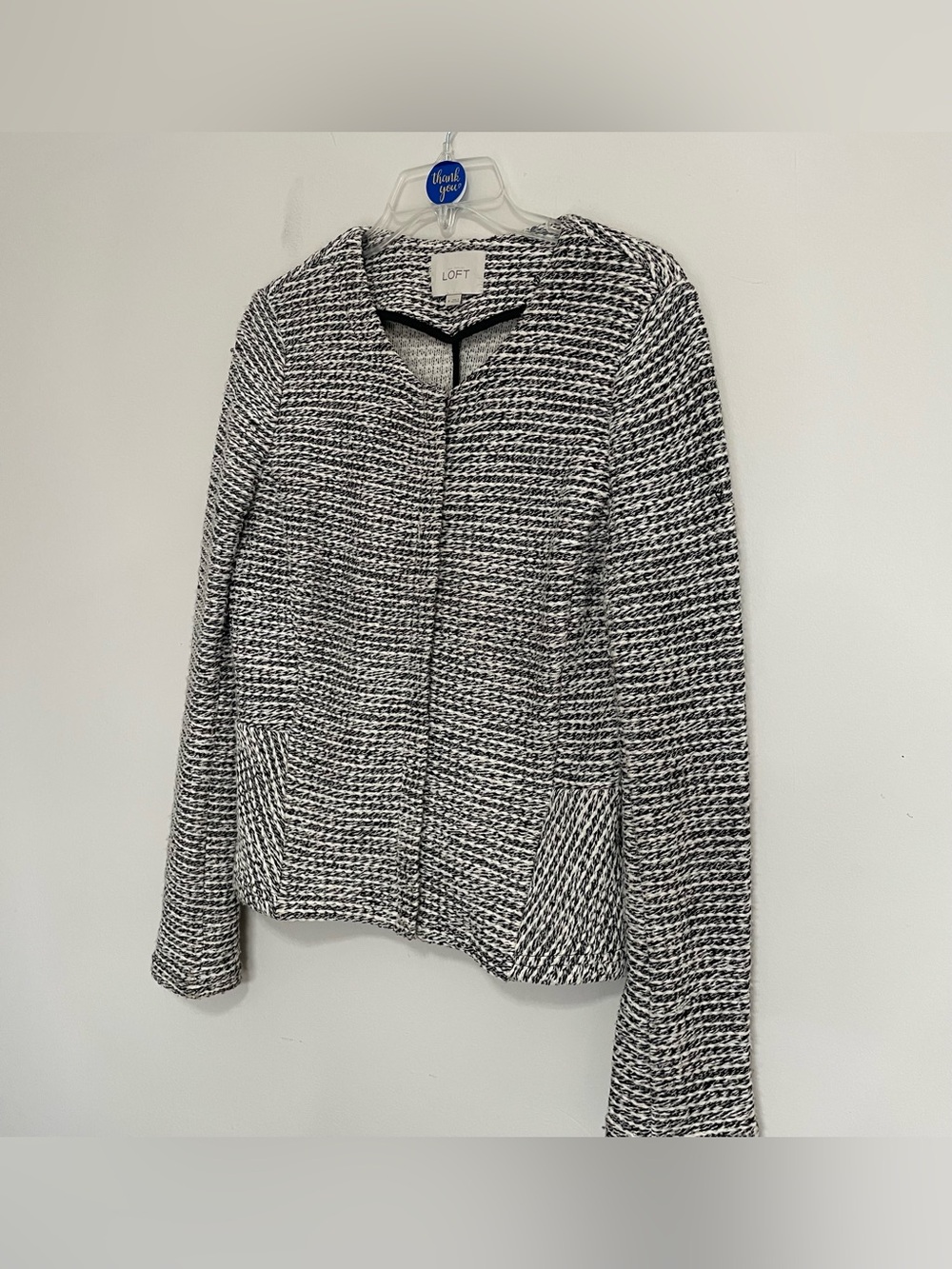 LOFT Black & White Tweed Zip-Front Women's Jacket ~ Size Medium ~ professional